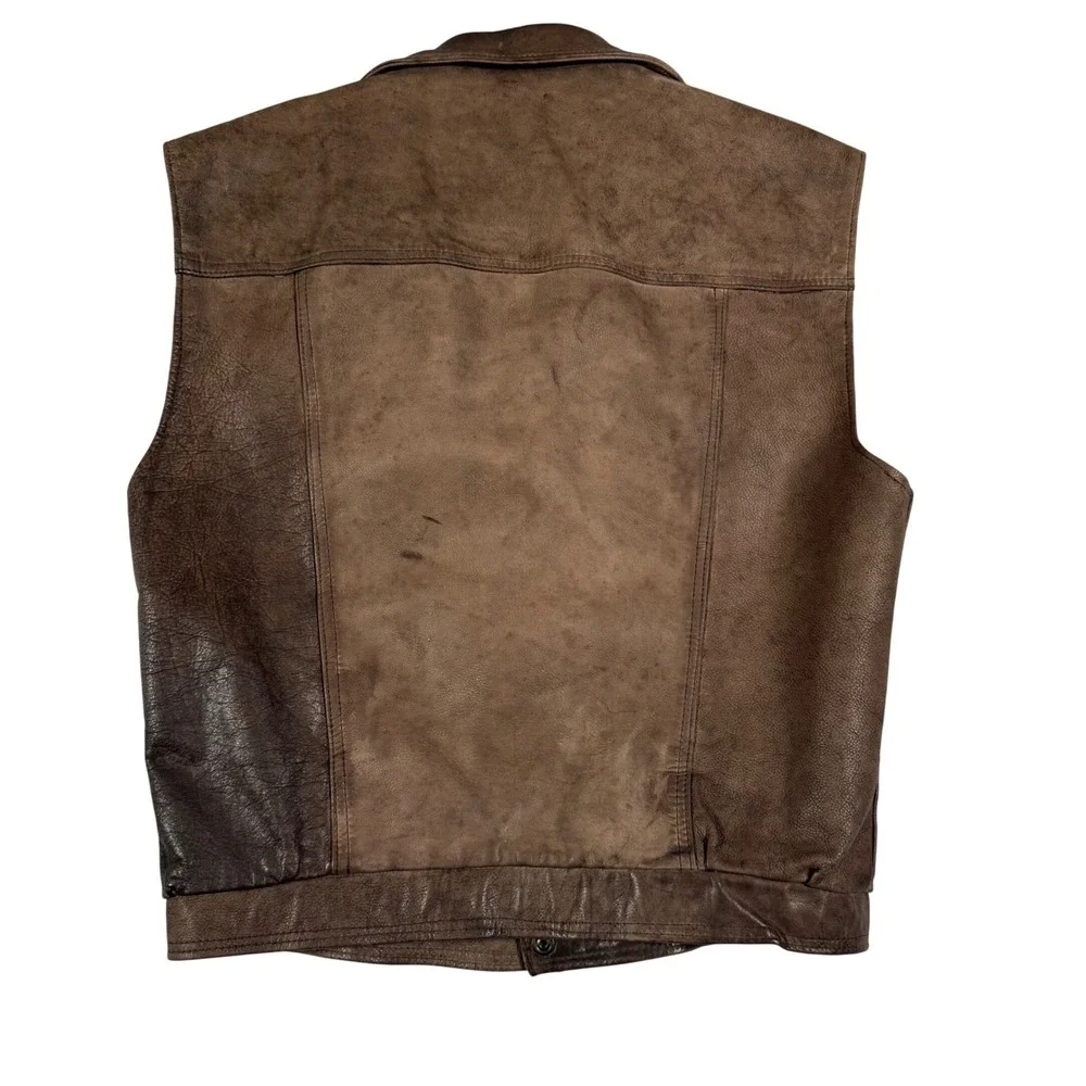 Vintage KAZ Mens Brown Genuine Leather Vest New Zealand Biker Trucker Western L